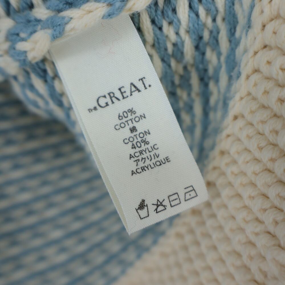 THE GREAT. Minicheck Lodge Cardigan Sweater Morning Sky Open Front Women's 0 XS - Picture 10 of 11